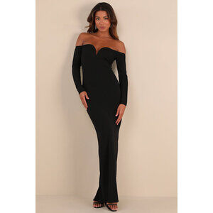 Lulus Opulent Perfection Black Long Sleeve Off-the-shoulder Maxi Dress - Size M